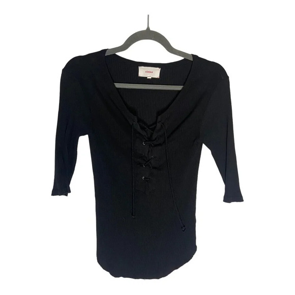 XiRENA Tops - Xirena Black Ribbed Lace-Up Cotton Top-sz XS